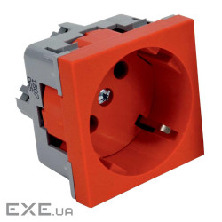 Розетка модульна 45х45х40 мм, із заземленням та захисними шторками, PC-ABS, червона , (QS 45X45 C_BB)