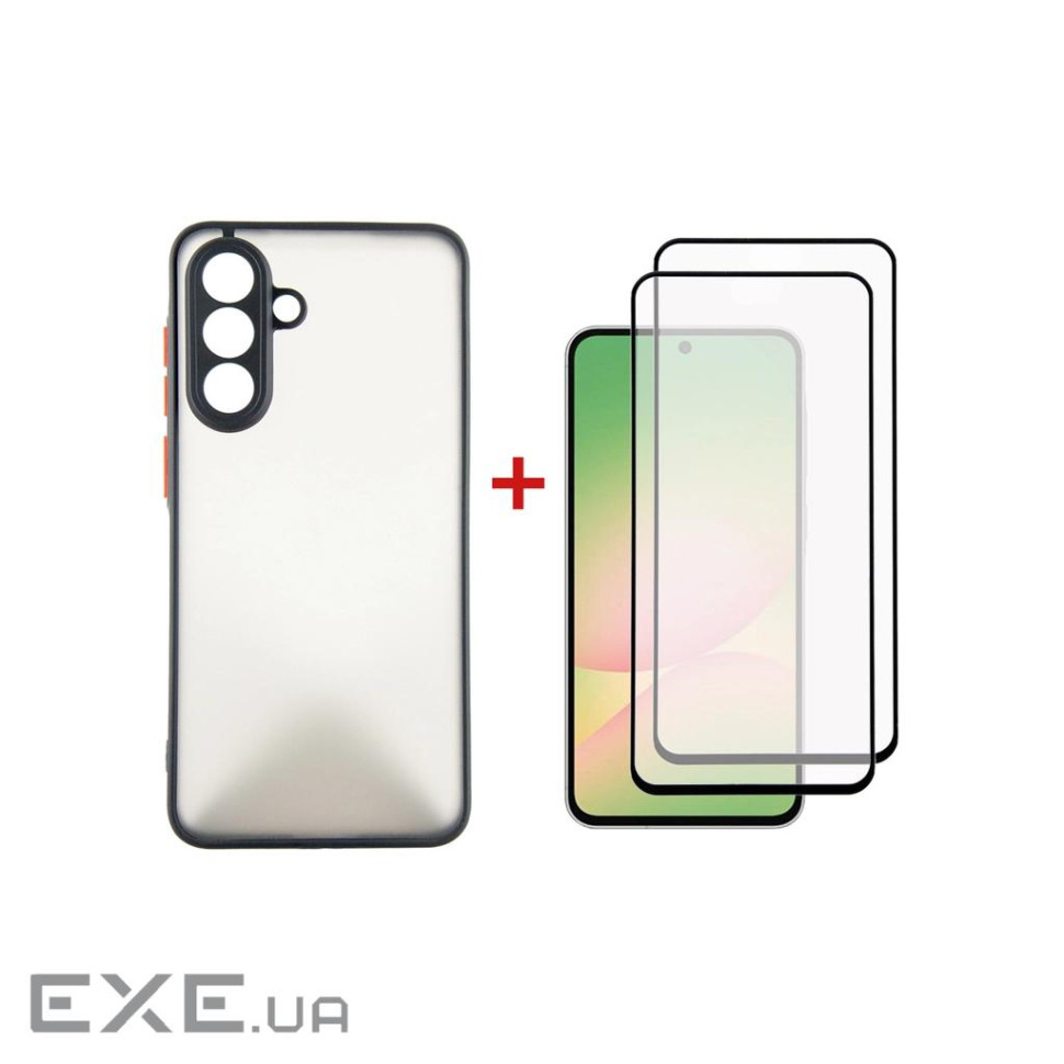 Чохол до мобільного телефона Dengos Kit Samsung Galaxy A56 Matte + 2 pcs glass (Black) (DG-CTG2P-05)