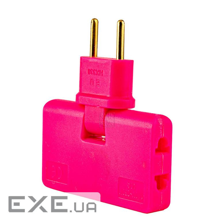 Трійник + перехідник 3 in 1, UK / US-EU, 220В, 10А, поворотний 180 &deg;, Pink (HK338P) 180 &deg;, Pink (HK338P)