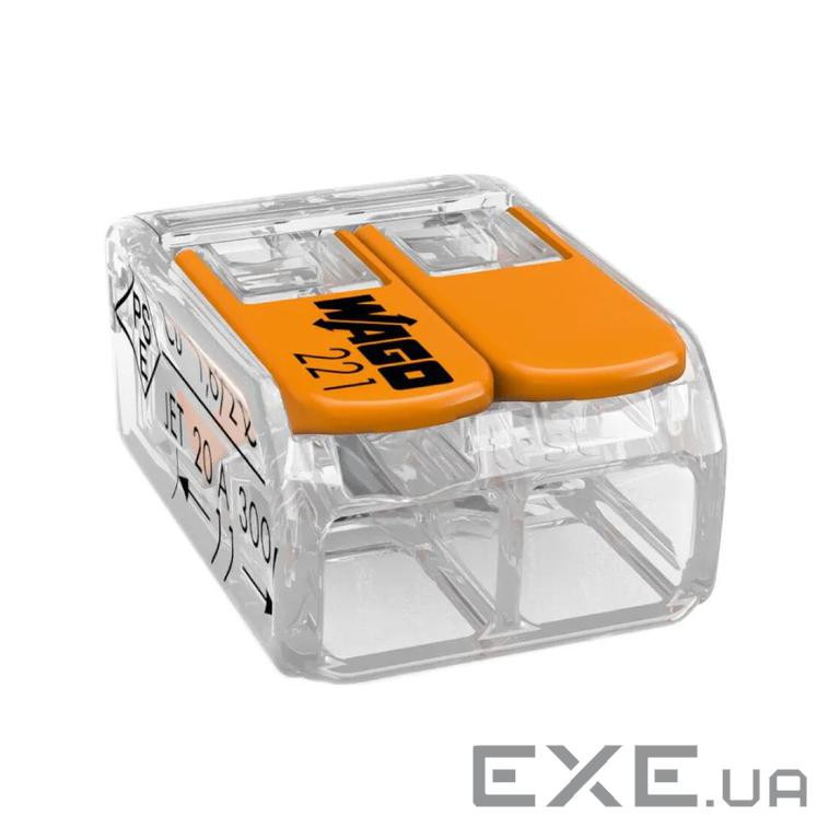 Клемний блок 2х1...4мм2, для мідних пров.однож./багатож., WAGO, прапорці-затискачі, компак (221-412) (221-412)