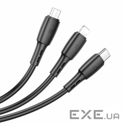 Дата кабель USB 2.0 AM to Lightning + Micro 5P + USB-C 1.0m 2A PVC BX71 black BOROFONE (6974 (BX71B)