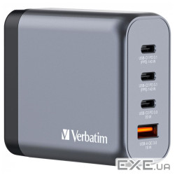 Зарядний пристрій Verbatim GaN 140 W 4 ports (2xUSB-C-140 W,USB-C 20 W /USB-A -3.0) (32203)