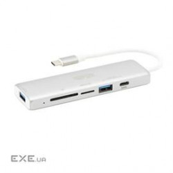 USB-C Multiport Adapter, 2x USB-A and 1X USB-C Ports, Card Reader, USB 3.0, Silver (U460-002-2AM-C1)