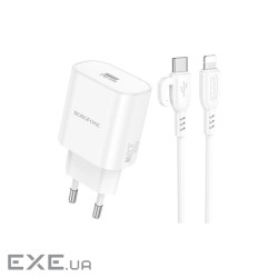 Зарядний пристрій BOROFONE BA82A Platinum USB-C PD25W + cable USB-C to Lightning White (6941991112263)