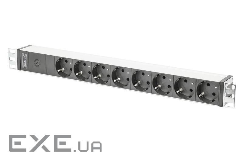 Блок розеток DIGITUS 1U, 8xSchuko, 10A, 250V, запобіжник, вилка C14 (DN-95410) C14 (DN-95410)