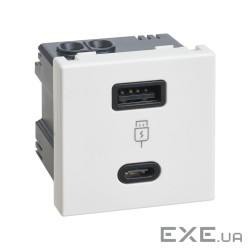 Зарядний пристрій USB A+C, QC, PD, 3A, 30W K45 45x45мм, білий (K126J/9)