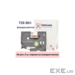 Стрічка для принтера етикеток UKRMARK B-Fc-TB61P-BK/OR, аналог TZeB61, флуорисцентна, 36мм (900539)