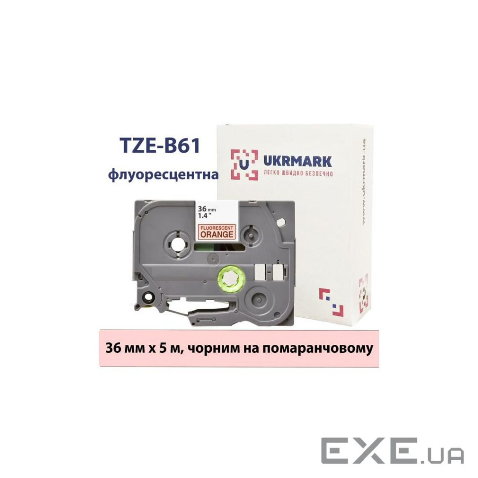 Стрічка для принтера етикеток UKRMARK B-Fc-TB61P-BK/OR, аналог TZeB61, флуорисцентна, 36мм (900539)