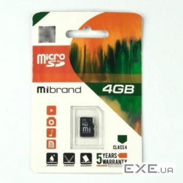 Карта памapos,яті Mibrand microSDHC Class 4, 4GB (microSDHC-Mb / 4) Mibrand microSDHC Class 4, 4GB