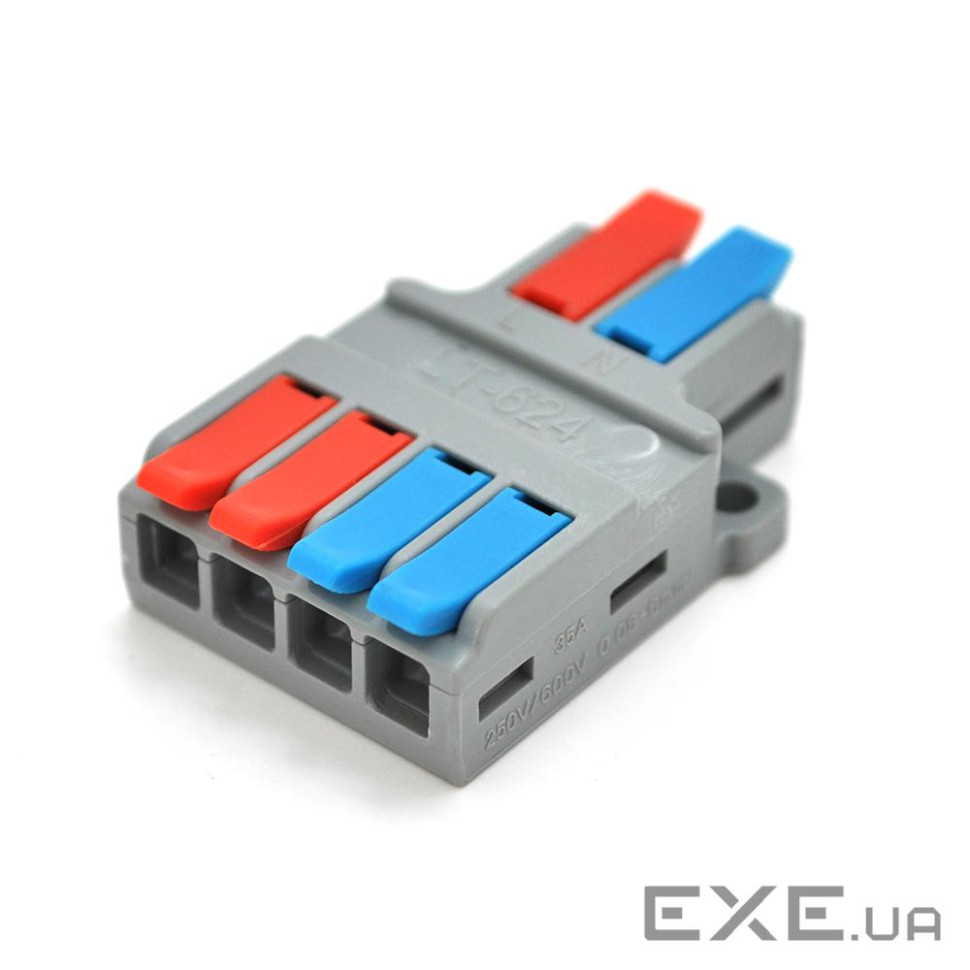 Клемна колодка з натискними затискачами 2х4-проводу LT-624 для розподільчих коробок, 45 (LT-624 / 5)