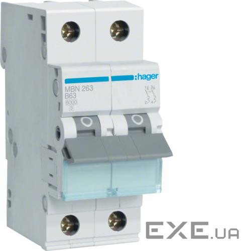 Автоматичний вимикач 2P 6kA B-63A 2M (MBN263)