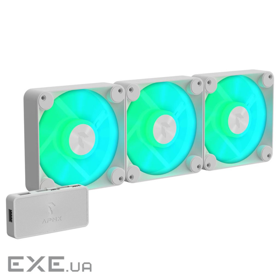Вентилятор APNX FP1-120 ARGB White - 3 Pack (APF3-PF11257.21), 120х120х30 мм, 4pin PWM + 3pin ARGB