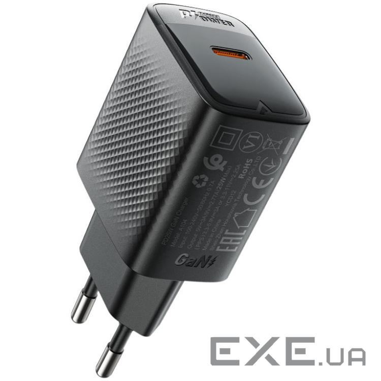 Зарядний пристрій Acefast A104 USB-C PD25W GaN Black (6974316283355)