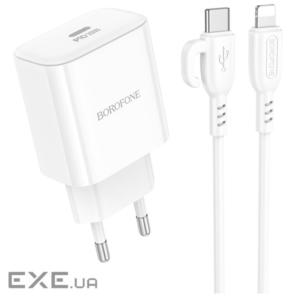Зарядний пристрій BOROFONE BA81A USB-C PD20W + cable USB-C to Lightning White (6941991108198)