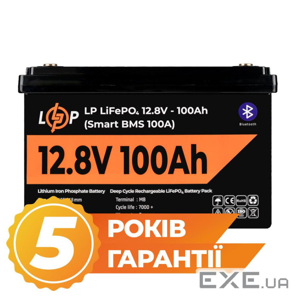 Аккумулятор LP LiFePO4 12V (12,8V) - 100 Ah (1280Wh) (Smart BMS 100А) с BT пластик Уценка (41864)