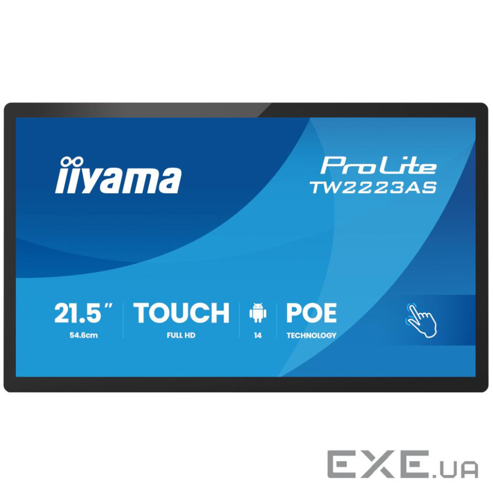 21.5" 16:9 IPS сенсорний РК монітор, 1920х1080, 45 0 кд/м2, ОС Андроід 14, 24/7, PoE, (TW2223AS-B3P