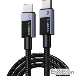 Дата кабель USB-C to USB-C 3.0m PD60W 3A braided L524 gray Ugreen (55776)