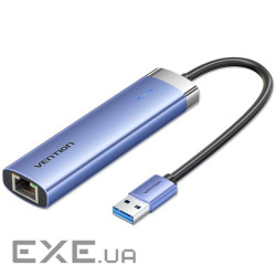 Концентратор VENTION USB 3.0 to USB 3.0x3/RJ45/Type-C Hub Blue Aluminum Alloy 5-in-1 (TGFSB)