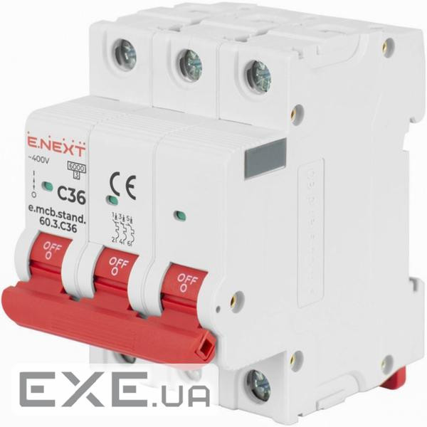 Модульний автоматичний вимикач Enext e.mcb.stand.60.3.C10, 3р, 10А, C, 6кА