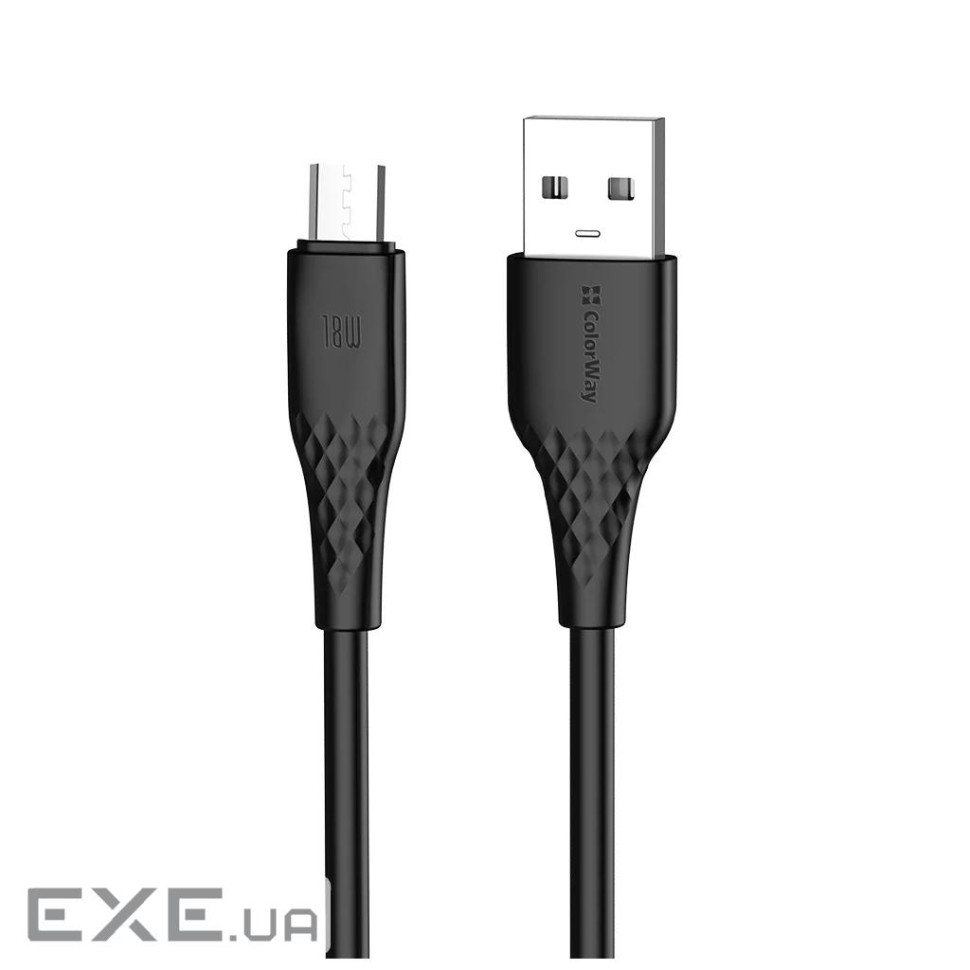 Дата кабель USB 2.0 AM to Micro 5P 1.0m 3A textured PVC black ColorWay (CW-CBUM094-BK)