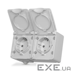 Розетка Videx BINERA IP65 наружная 2ая с заземлением серая (VF-BNW22G-G)