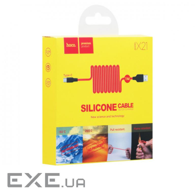 Дата кабель USB 2.0 AM to USB-C 1.0m 2A silicone X21 black+red HOCO (6957531071419)