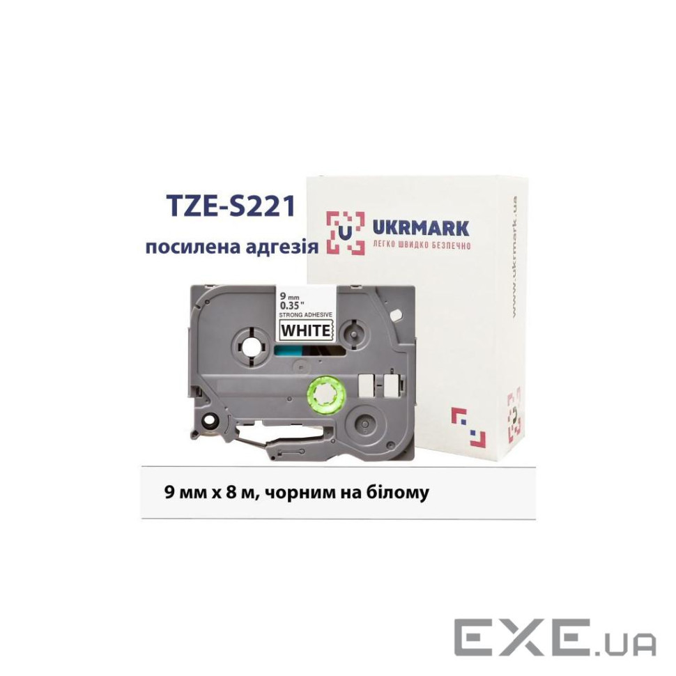 Стрічка для принтера етикеток UKRMARK B-S-T221P, надклейка, 9мм х 8м, black on white, анало (900605)