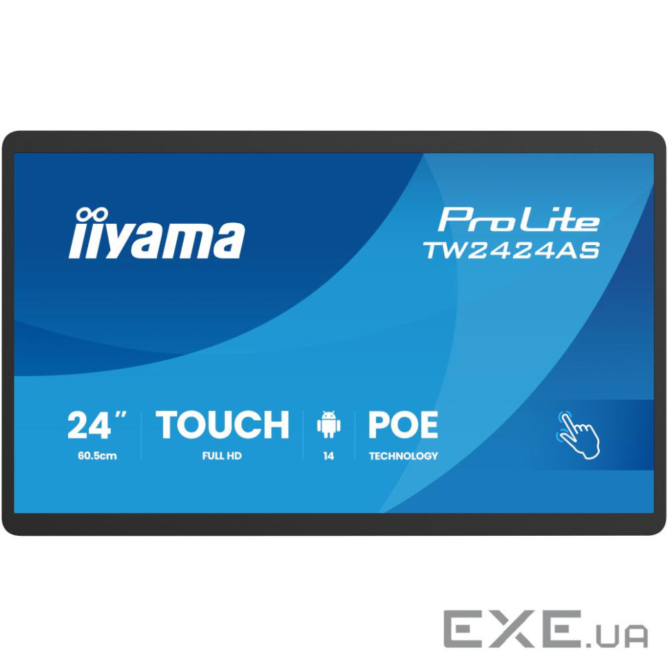 23.8" 16:9 IPS сенсорний РК монітор, 1920х1080, 45 0 кд/м2, ОС Андроід 14, 24/7, PoE, (TW2424AS-B3P