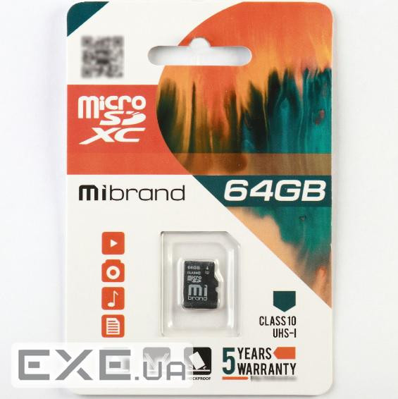 Карта пам'яті Mibrand microSDHC Class 10 UHS-I, 64GB (microSDHC-Mb / 64) Mibrand microSDHC Clas