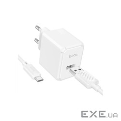 Зарядний пристрій HOCO CS11A USB + cable USB to USB-C white (6942007603614)