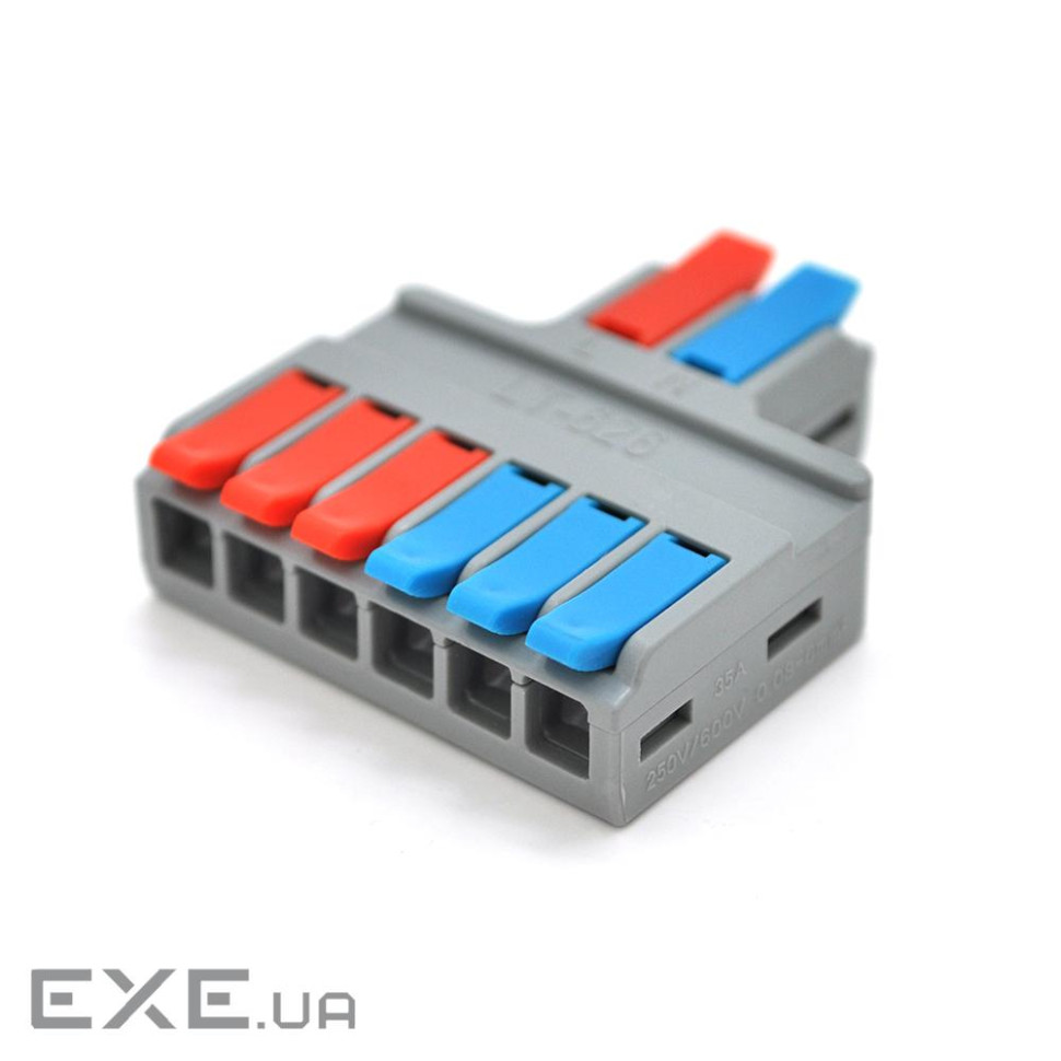 Клемна колодка з натискними затискачами 2х6-проводу LT-626 для розподільчих коробок, 45 (LT-626 / 5)