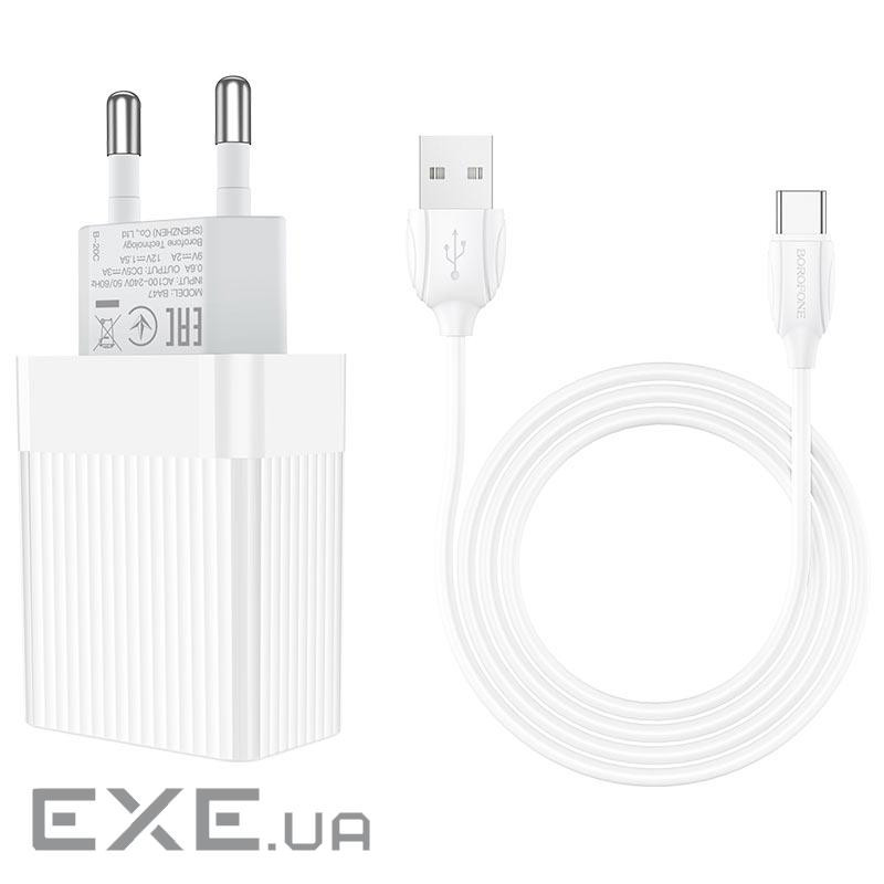 Набір BOROFONE BA47A СЗУ 1xUSB+ кабель Type-C / USB, 3A, 1м, White, Blister (BOROFONE BA47A / W)
