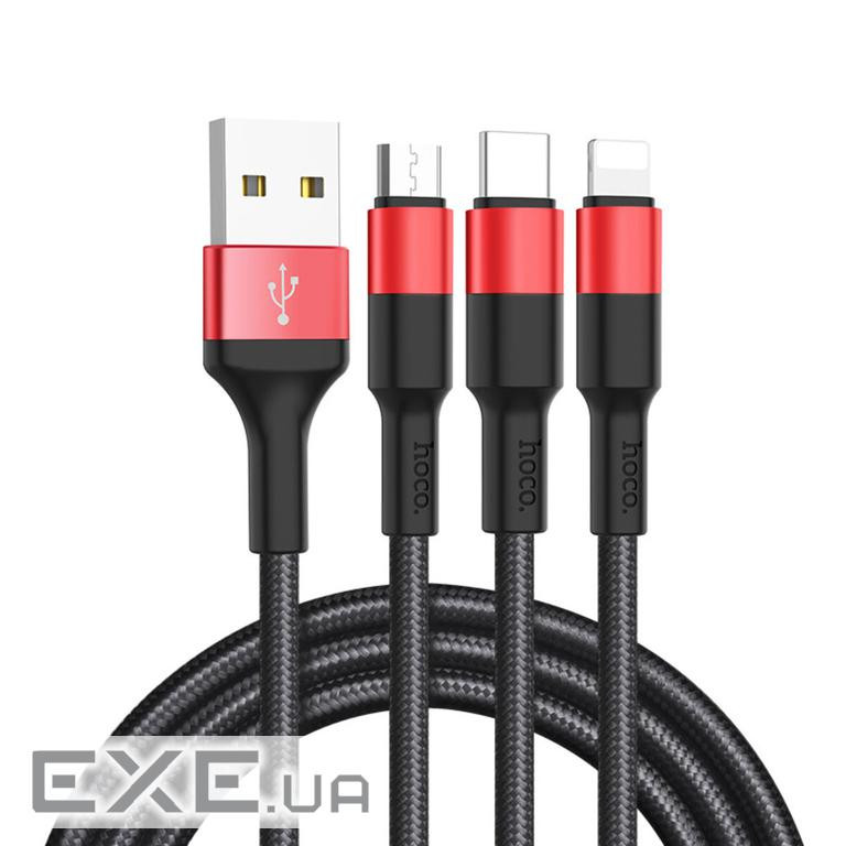 Дата кабель USB 2.0 AM to Lightning + Micro 5P + USB-C 1.0m Xpress one X26 black+red HOCO (6957531080282)