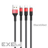 Дата кабель USB 2.0 AM to Lightning + Micro 5P + USB-C 1.0m Xpress one X26 black+red HOCO (6957531080282)