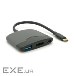 Хаб Type-C(тато) пластиковий, HDMI(мама)+USB3.0(мама)+PD(мама) ), 23cm, Black (YT-HTC3in1)