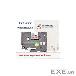 Стрічка для принтера етикеток UKRMARK B-T222P, ламінована, 9мм х 8м, red on white, аналог T (900553)