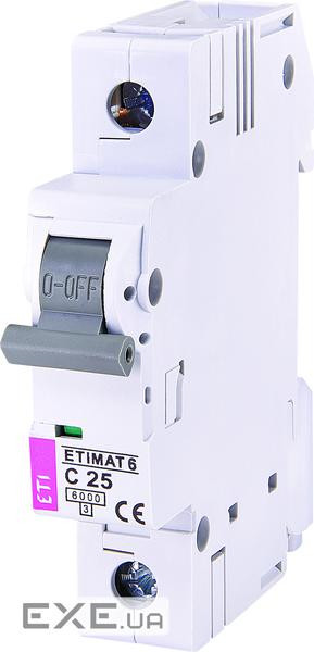 Автоматичний вимикач ETI, ETIMAT 6 1p З 25А (6 kA) (2141518)