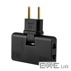 Трійник + перехідник 3in1, UK / US-EU, 220В, 10А, поворотний 180 &deg;, Black (HK338B) 180 &deg;, Black (HK338B)