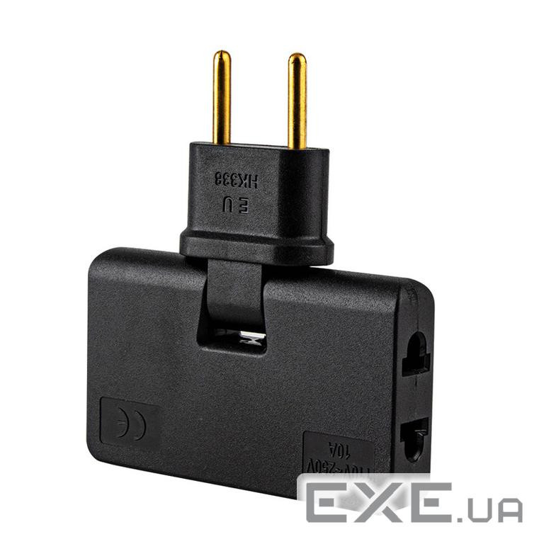 Трійник + перехідник 3in1, UK / US-EU, 220В, 10А, поворотний 180 &deg;, Black (HK338B) 180 &deg;, Black (HK338B)