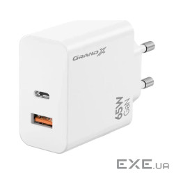 Зарядний пристрій Grand-X GaN 1xUSB-C + 1xUSB 65W PD3.0 QC4.0 AFC SCP FCP white (CH-960W)