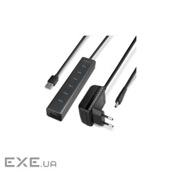 Концентратор AXAGON USB 3.1 to 7xUSB 3.0 + power adapter black (HUE-SA7BP)