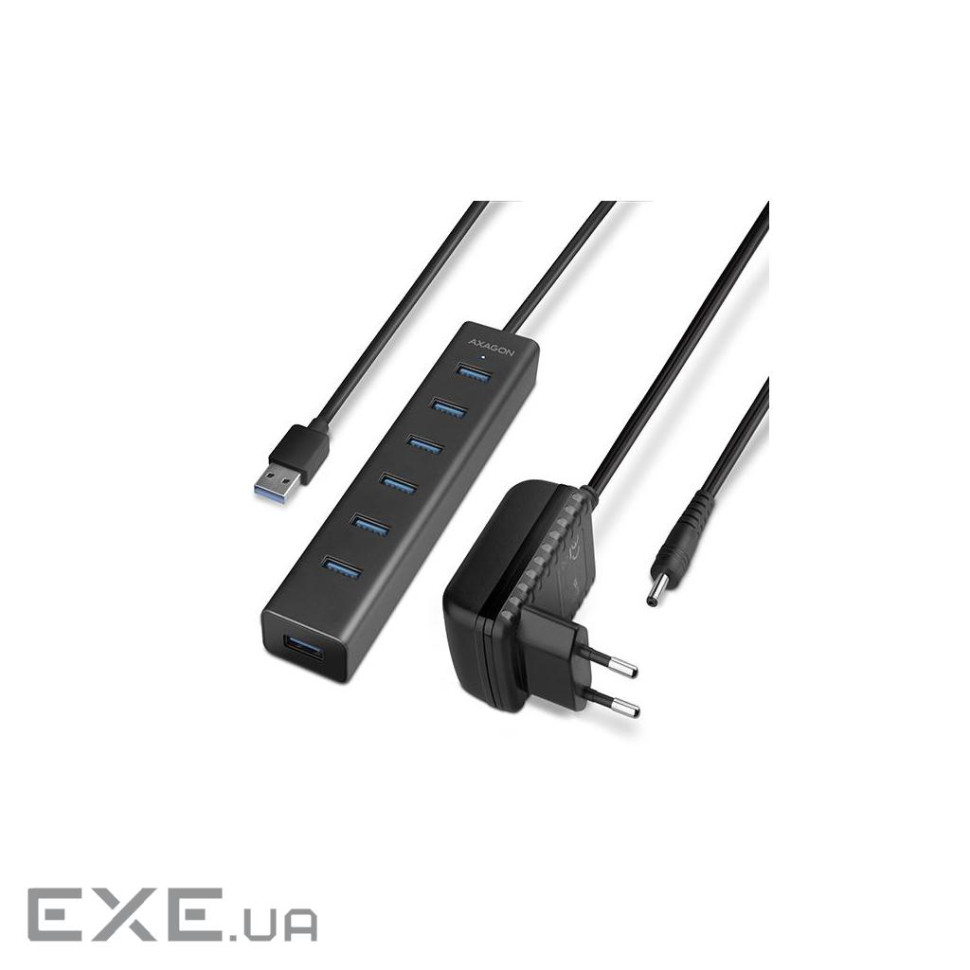 Концентратор AXAGON USB 3.1 to 7xUSB 3.0 + power adapter black (HUE-SA7BP)