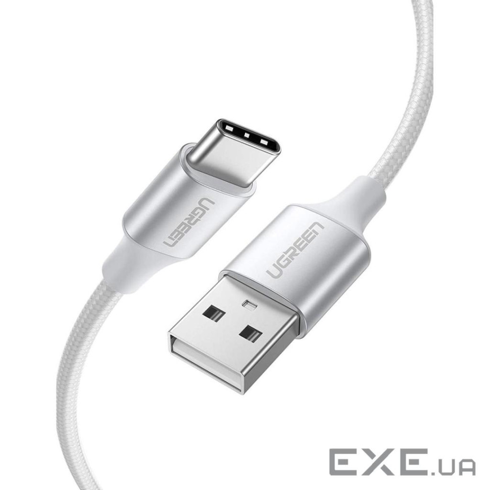 Дата кабель USB 2.0 AM to USB-C 0.25m 3A braided US288 white Ugreen (60129)