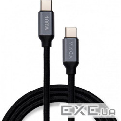 Дата кабель USB-C to USB-C 1.0m 100W E-Mark Chip Nylon Vinga (VCPCTC100BK)