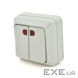 Вимикач подвійний зовнішнього монтажу O0023, White, Q20 O0023, White, Q20