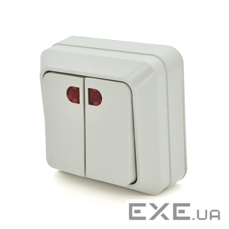 Вимикач подвійний зовнішнього монтажу O0023, White, Q20 O0023, White, Q20