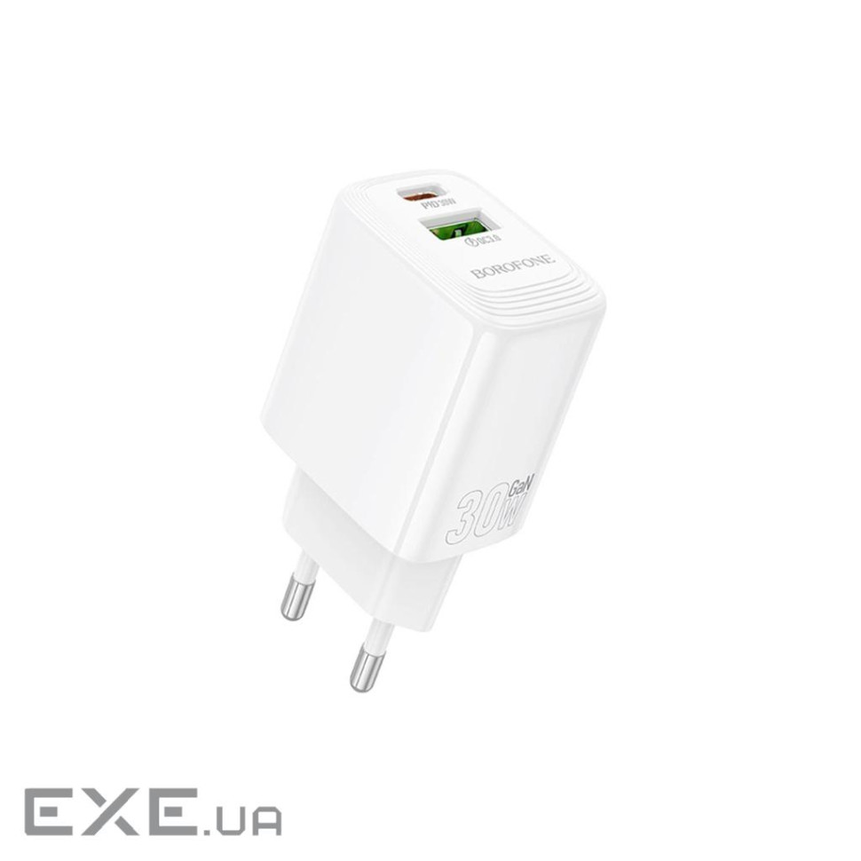 Зарядний пристрій BOROFONE BN29 Fuente 1xUSB-C PD30W + 1xUSB QC3.0 White (6941991120329)