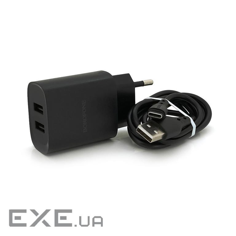 Набір BOROFONE BN2 СЗУ 2xUSB+ кабель Type-C, 2.1A, 1м, Black, Box (BN2TB) , Black, Box (BN2TB)