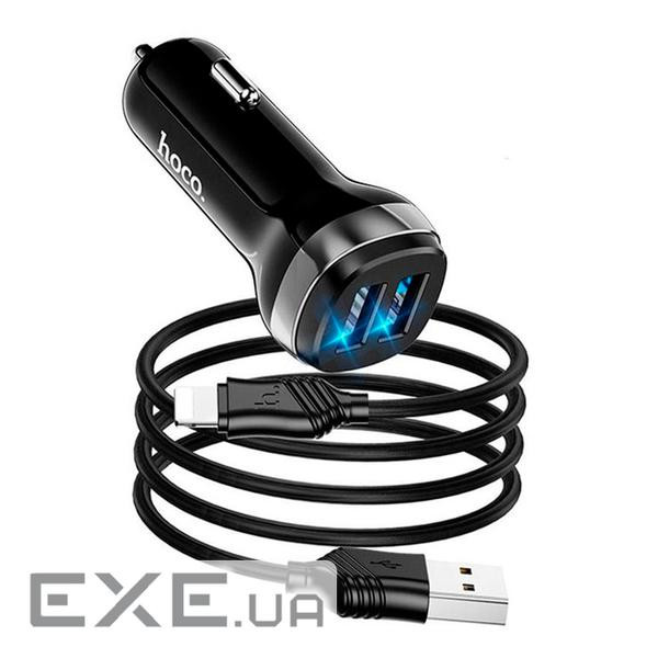 Набір АЗУ 12-24V HOCO Z40+ кабель Lighting, 2xUSB, 2.4A, кабель 1м, Black, Box (Z40 / LB) , Black, Box (Z40 / LB)