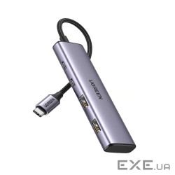 Концентратор Ugreen USB-C to 2xUSB 3.0 + 2xUSB-C CM473 gray (15395)